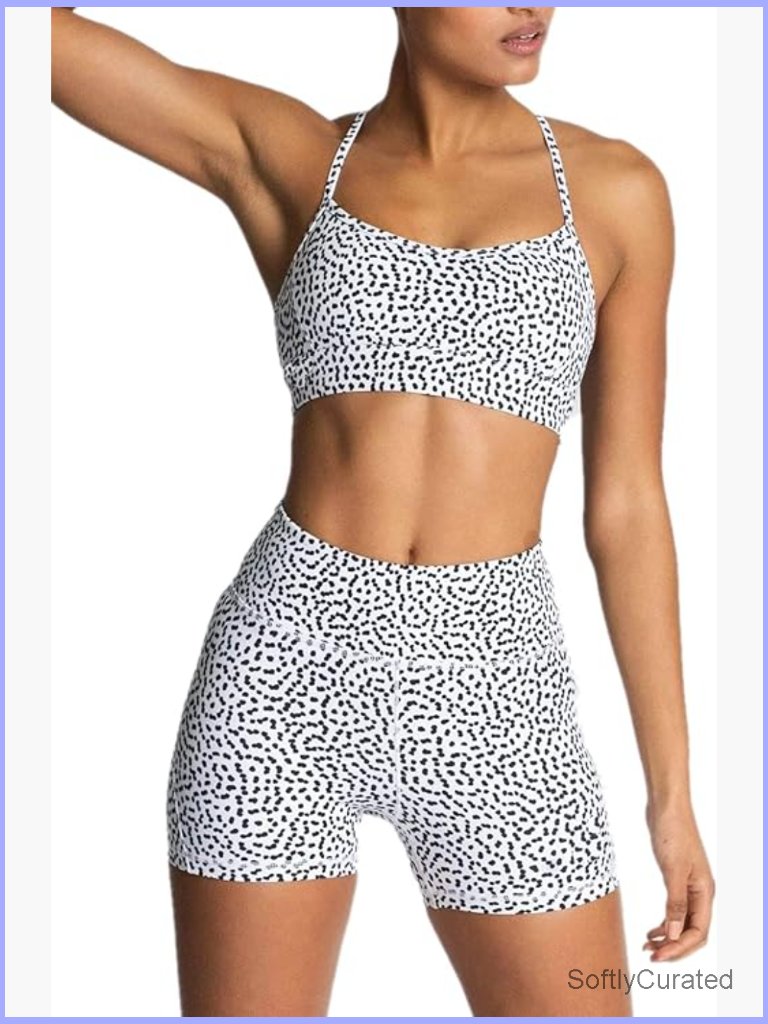 2 Piece Workout Set High Waisted Biker Shorts Cross Back Sports Bra Gym Yoga